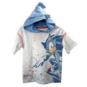 Sonic the Hedgehog Hoodie Shirt 5 Boys Blue White Spike Quills Ears on Hood